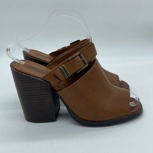 Forever 21 Slip On Sandals Block Heels Peep Toe Brown Womens Size 8